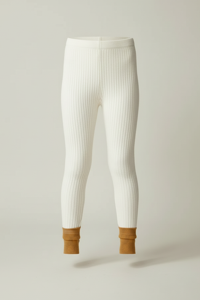 Pantalon Beige Côtelé Enfant Chaud Tricoté - Blanc Maille - vue 3