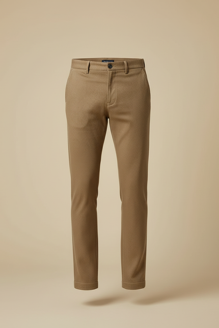 Pantalon Beige Slim Motif Discret Hiver Élégant - Camel Tweed - vue 3