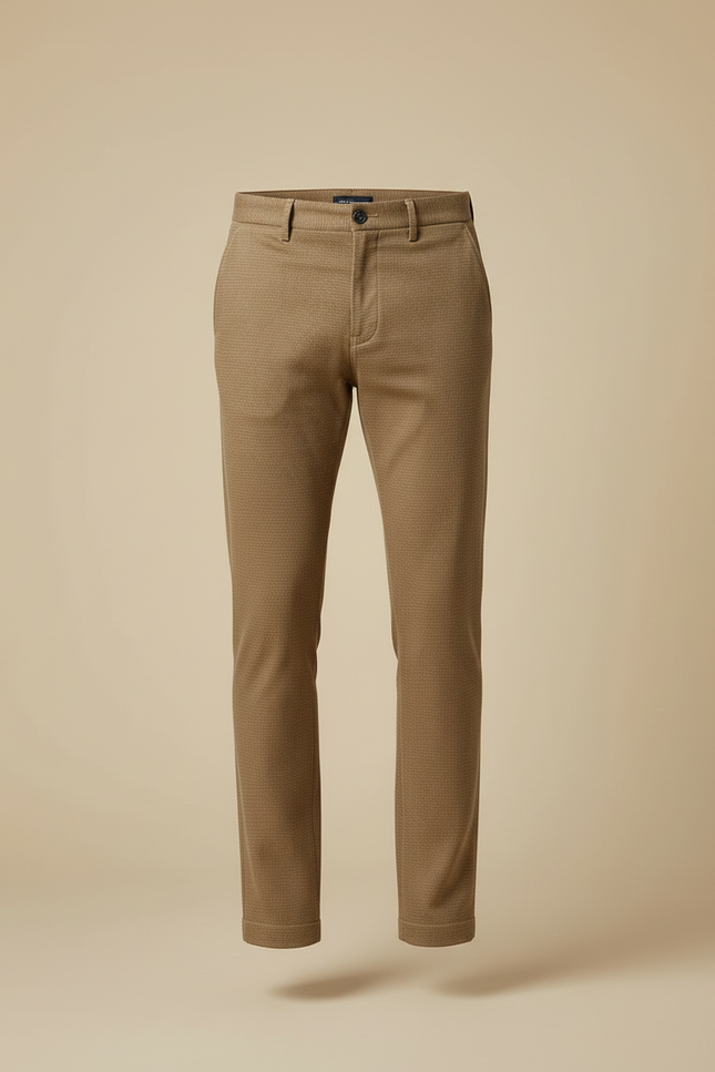 Pantalon Beige Slim Motif Discret Hiver Élégant - Camel Tweed - vue 3