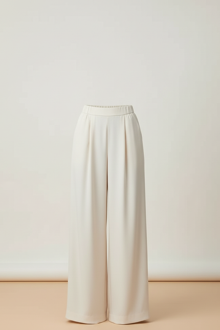 Pantalon Beige Fluide Ample Taille Haute Satiné - vue 3