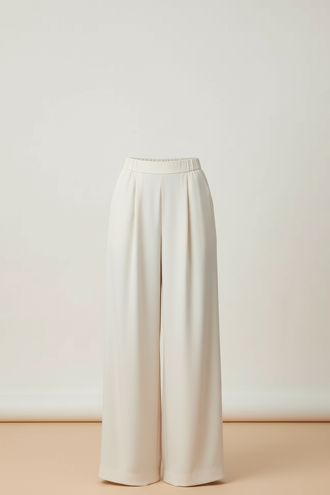 Pantalon Beige Fluide Ample Taille Haute Satiné - vue 3