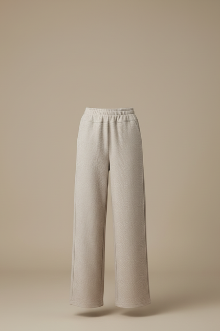 Pantalon Beige Large Fluide Décontracté Confortable Élastique - Maille - vue 3