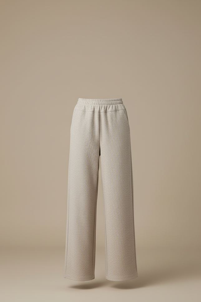 Pantalon Beige Large Fluide Décontracté Confortable Élastique - Maille - vue 3