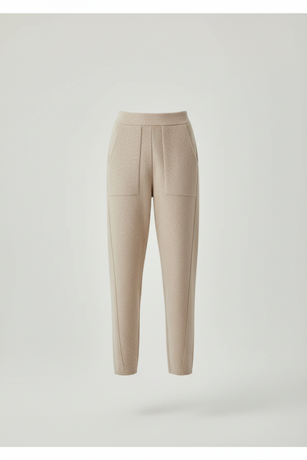 Pantalon Beige Tricoté Droit Ample Décontracté Femme - Maille - vue 3