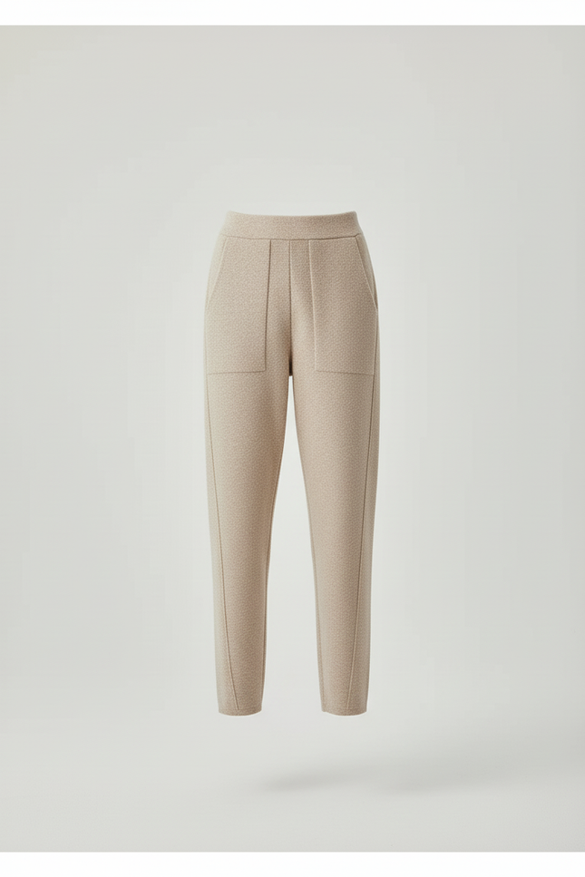 Pantalon Beige Tricoté Droit Ample Décontracté Femme - Maille - vue 3