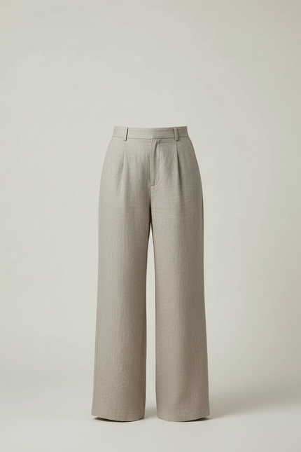 Pantalon Beige Large Fluide Lin Élégant Femme - Gris - vue 3