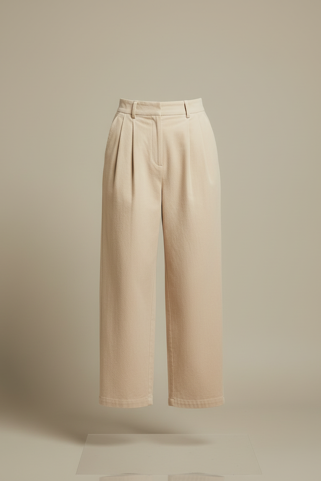 Pantalon Beige Large Plissé Élégant Femme - Cordé - vue 3
