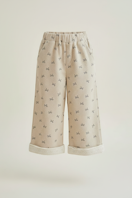 Pantalon Beige Côtelé Ample Motif Nœuds Fillette - Cordé - vue 3