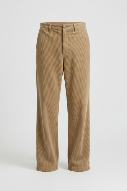 Pantalon Beige Côtelé Ample Décontracté Homme Moderne - Camel Cordé - vue 3