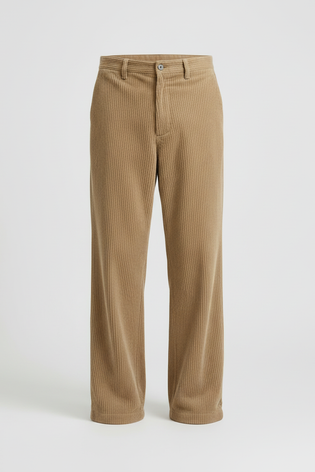 Pantalon Beige Côtelé Ample Décontracté Homme Moderne - Camel Cordé - vue 3