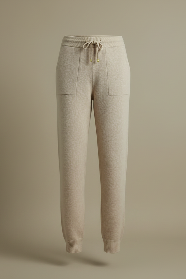 Pantalon Beige Tricoté Ample Confortable Cordon Femme - Maille - vue 3