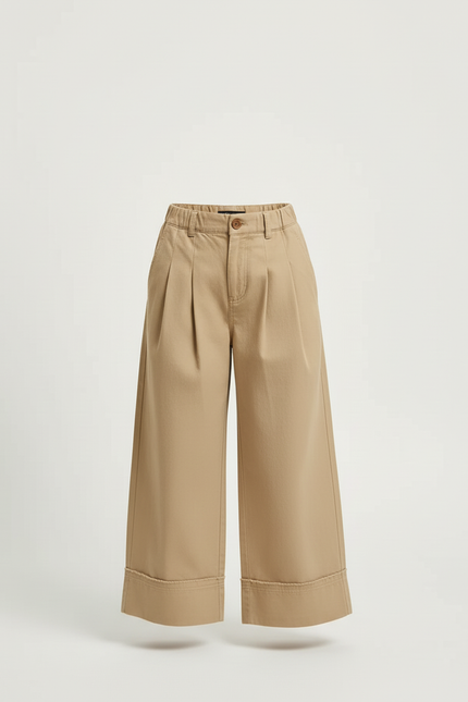 Pantalon Beige Plissé Ample Enfant Décontracté Coton - vue 3