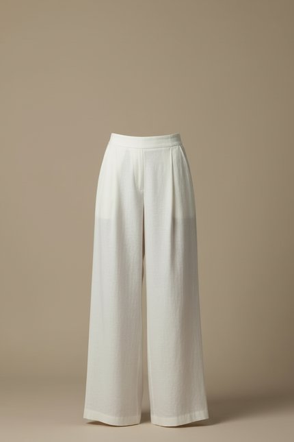 Pantalon Beige Fluide Ample Lin Plissé Femme - Blanc - vue 3