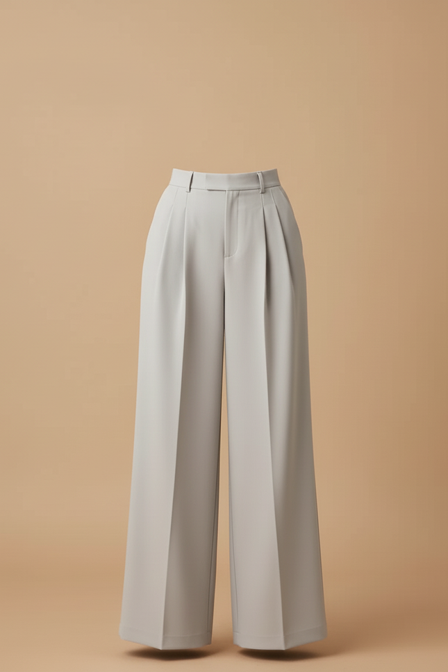 Pantalon Beige Fluide Plissé Taille Haute Femme - Gris Polyester - vue 3