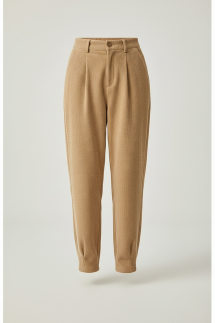 Pantalon Beige Côtelé Ample Décontracté Plissé - Cordé - vue 3