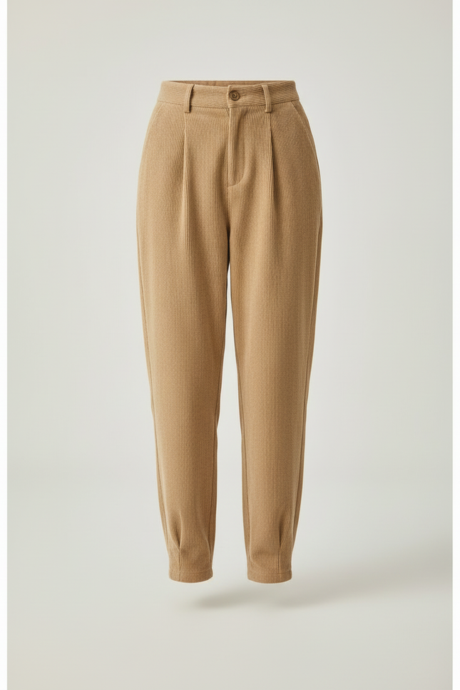 Pantalon Beige Côtelé Ample Décontracté Plissé - Cordé - vue 3