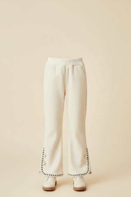 Pantalon Beige Côtelé Évasé Boutons Brodé Enfant - Cordé - vue 3