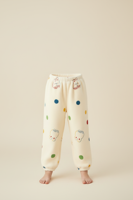 Pantalon Beige Molletonné Points Colorés Lapin Enfant - vue 3