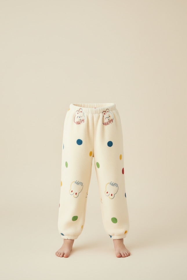 Pantalon Beige Molletonné Points Colorés Lapin Enfant - vue 3