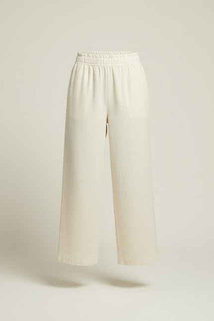 Pantalon Beige Ample Lin Coton Fluide Décontracté - vue 3