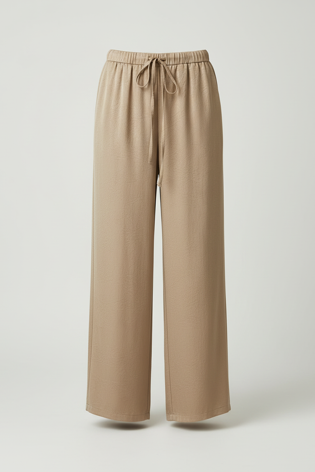 Pantalon Beige Fluide Satiné Ample Décontracté Cordon - vue 3
