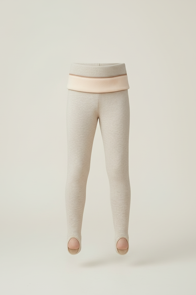 Pantalon Beige Enfant Tricoté Ajusté Thermique Hiver - Maille - vue 3