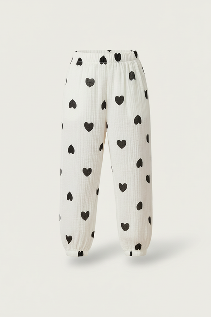 Pantalon Beige Coeurs Coton Ample Confort Enfant - Blanc - vue 3