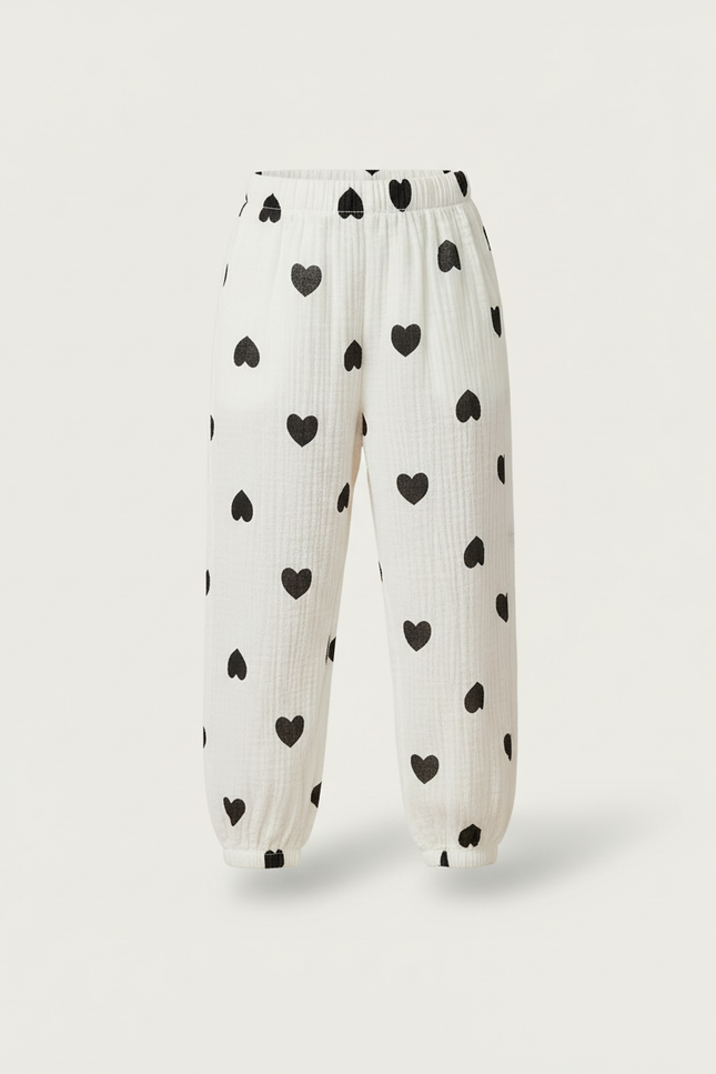 Pantalon Beige Coeurs Coton Ample Confort Enfant - Blanc - vue 3