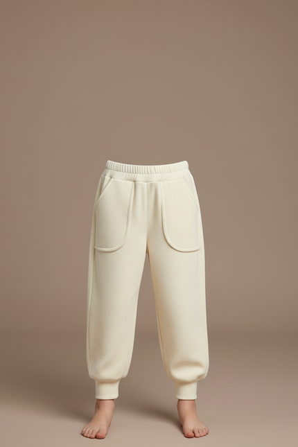 Pantalon Beige Côtelé Ample Décontracté Enfant Doux - Maille - vue 3