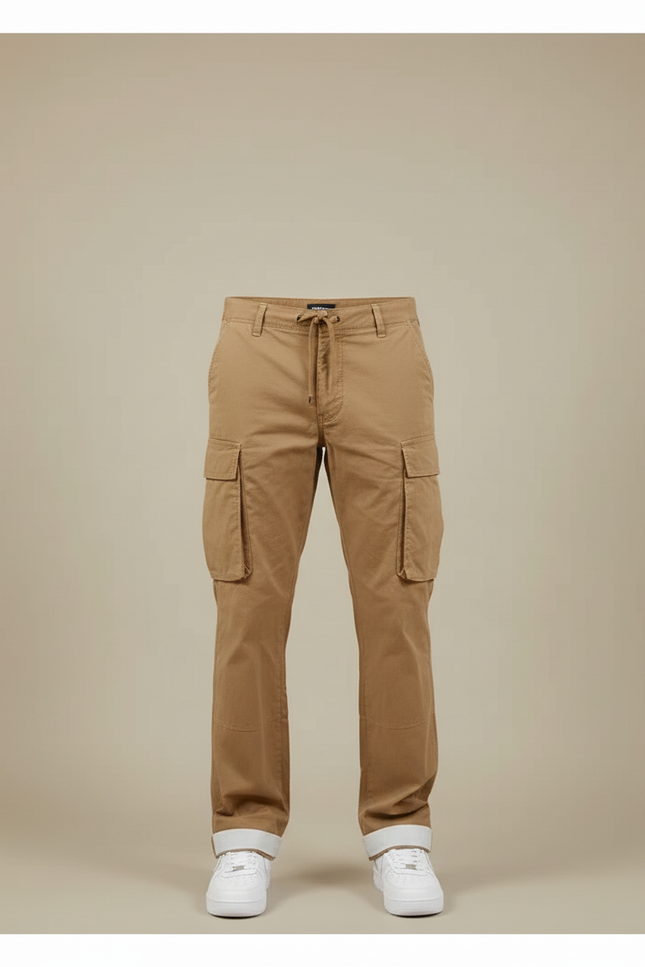 Pantalon Beige Cargo Coton Ample Confortable Décontracté Homme - Kaki Toile - vue 3