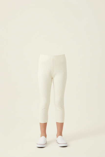 Pantalon Beige Côtelé Tricoté Capris Enfant Élastique - Maille - vue 3
