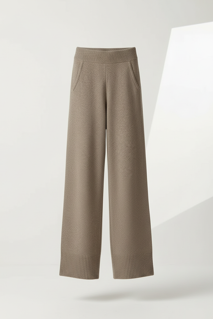 Pantalon Beige Laine Mérinos Tricoté Large Doux Élastique - vue 3