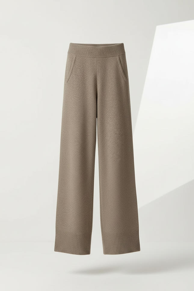 Pantalon Beige Laine Mérinos Tricoté Large Doux Élastique - vue 3