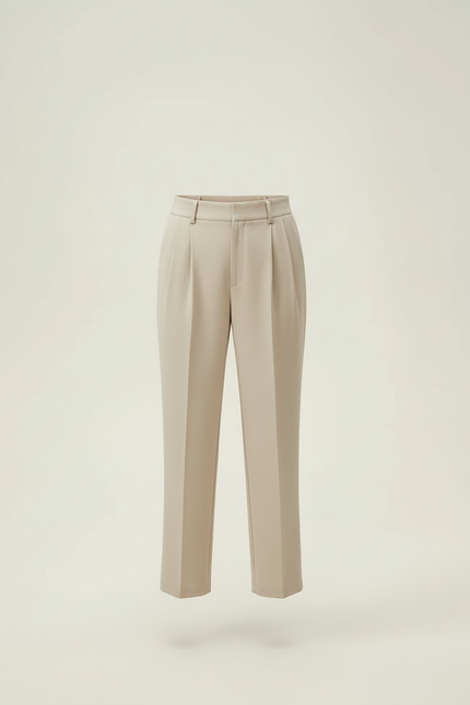 Pantalon Beige Taille Haute Plissé Décontracté Femme - Polyester - vue 3