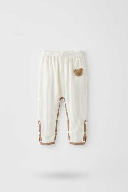 Pantalon Beige Côtelé Boutonné Brodé Confortable Enfant - Maille - vue 3
