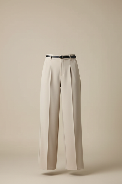 Pantalon Beige Taille Haute Ample Droit Élégant - Polyester - vue 3