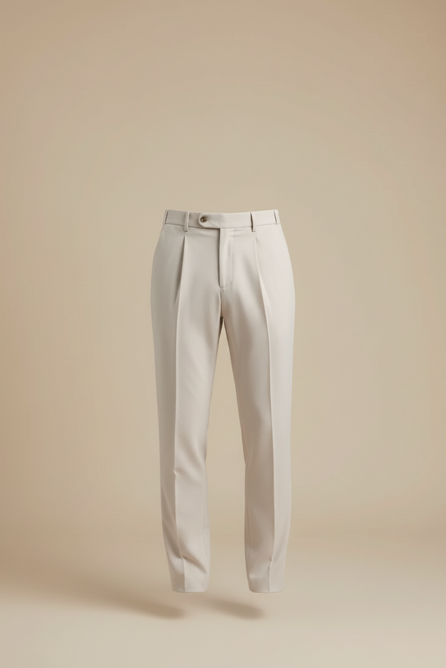 Pantalon Beige Plissé Élégant Homme Décontracté Classique - Gabardine - vue 3