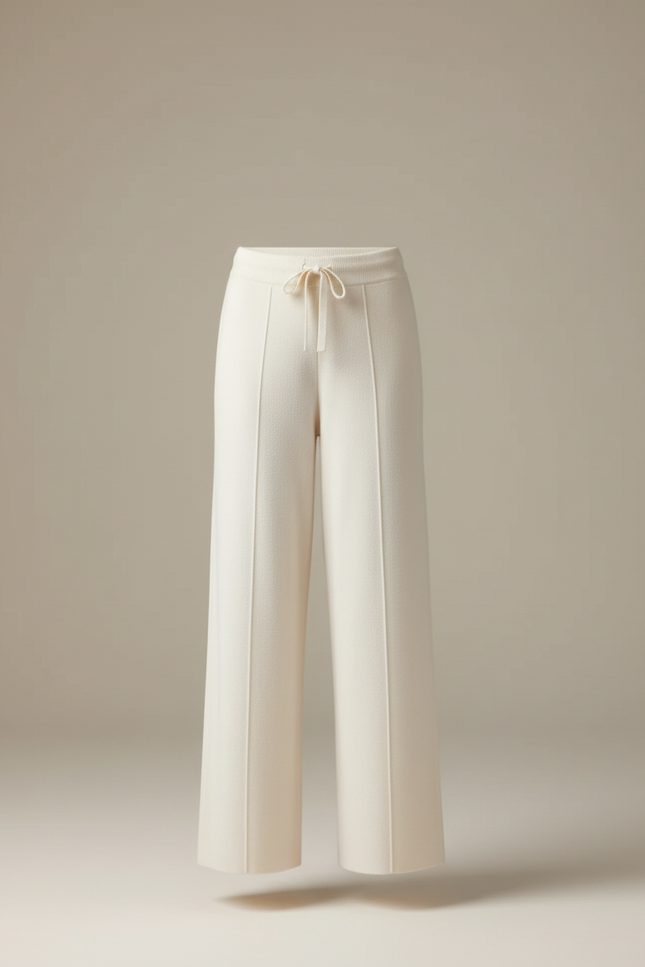 Pantalon Beige Tricoté Ample Laine Mérinos Décontracté - Maille - vue 3