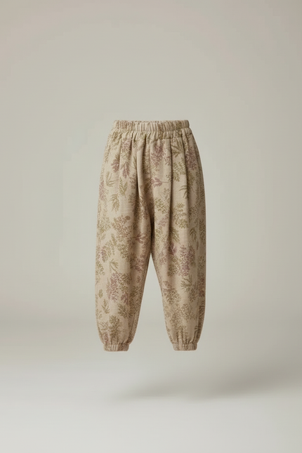 Pantalon Beige Fleuri Ample Lin Coton Enfants - Imprimé - vue 3