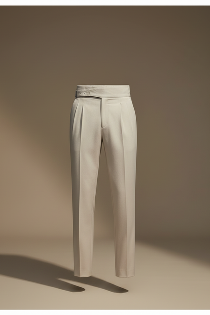 Pantalon Beige Plissé Taille Haute Droit Élégant - Gabardine - vue 3