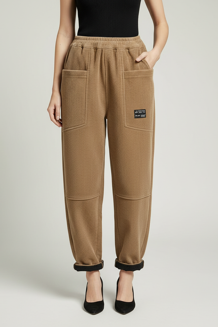 Pantalon Beige Côtelé Ample Taille Haute Casual - Cordé - vue 3