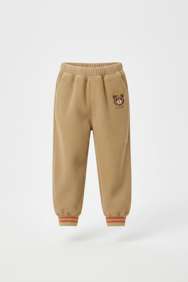 Pantalon Beige Côtelé Oursons Ample Décontracté Enfant - Cordé - vue 3