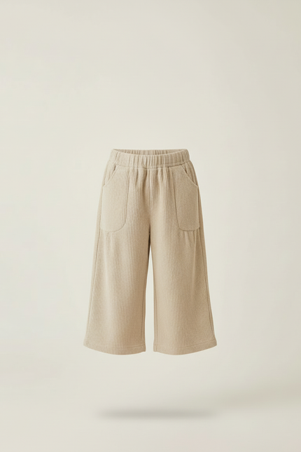 Pantalon Beige Côtelé Ample Enfant Décontracté Élastique - Cordé - vue 3
