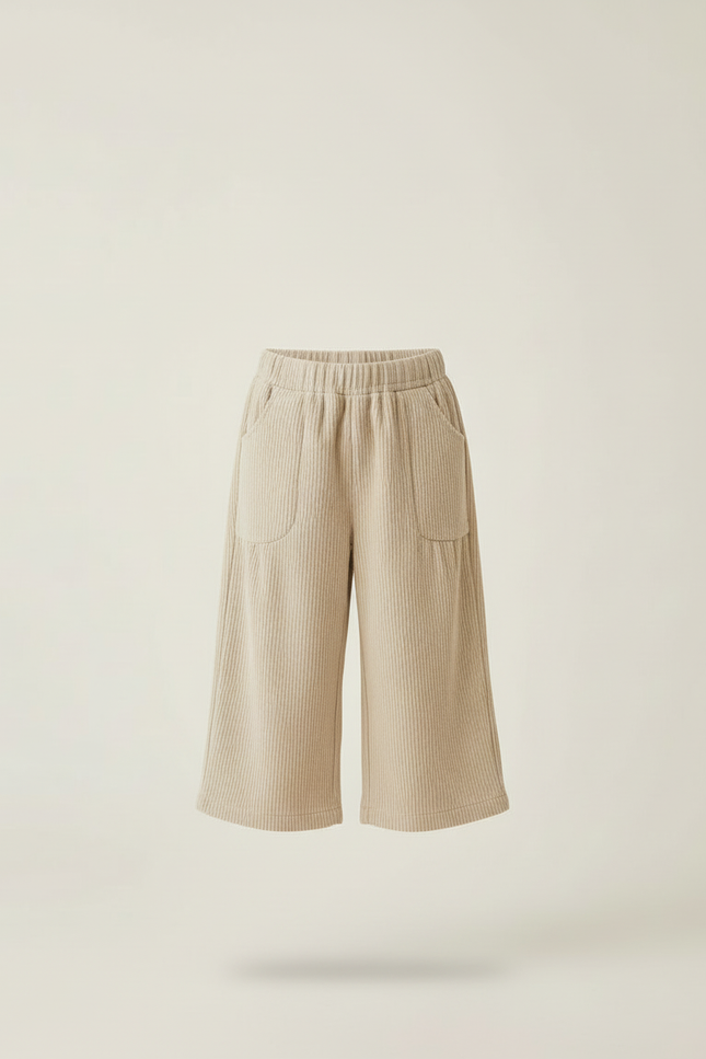 Pantalon Beige Côtelé Ample Enfant Décontracté Élastique - Cordé - vue 3