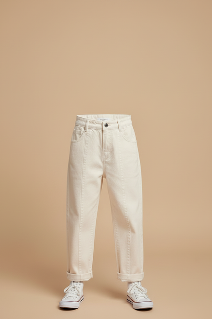 Pantalon Beige Enfant Décontracté Coton Ceinture Noire - Jean - vue 3