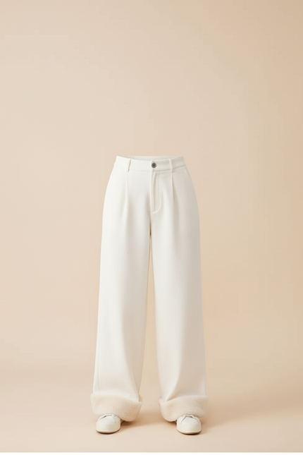 Pantalon Beige Côtelé Ample Doublé Polaire Femme - Cordé - vue 3