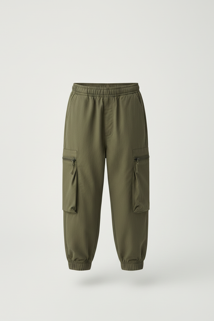 Pantalon Beige Cargo Enfant Décontracté Multipoches Robuste - Kaki Toile - vue 3