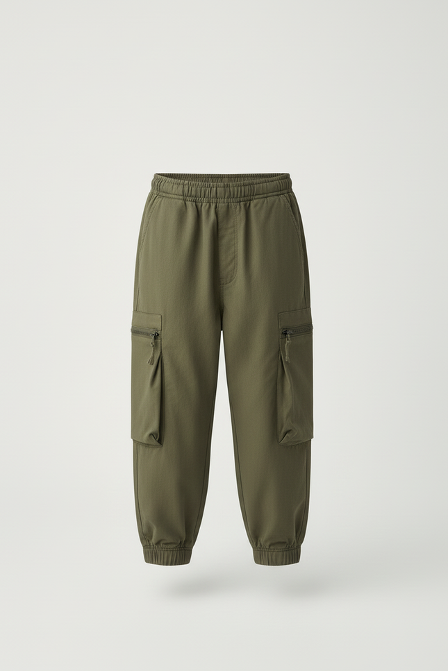 Pantalon Beige Cargo Enfant Décontracté Multipoches Robuste - Kaki Toile - vue 3