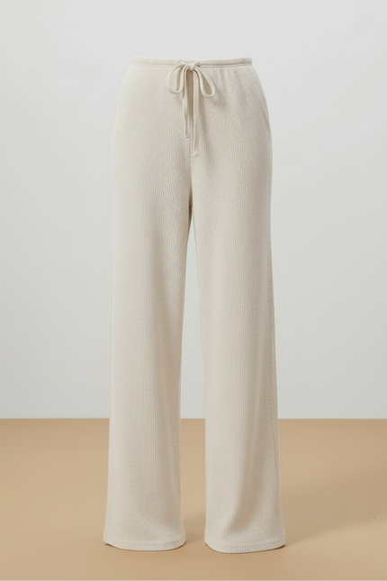 Pantalon Beige Côtelé Ample Décontracté Cordon Fluide - Maille - vue 3