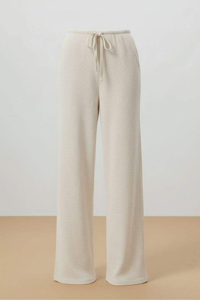 Pantalon Beige Côtelé Ample Décontracté Cordon Fluide - Maille - vue 3